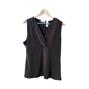 Vintage Brown V Neck Sleeveless Top Blouse XL Shell Basic Staple Ruched Soft
